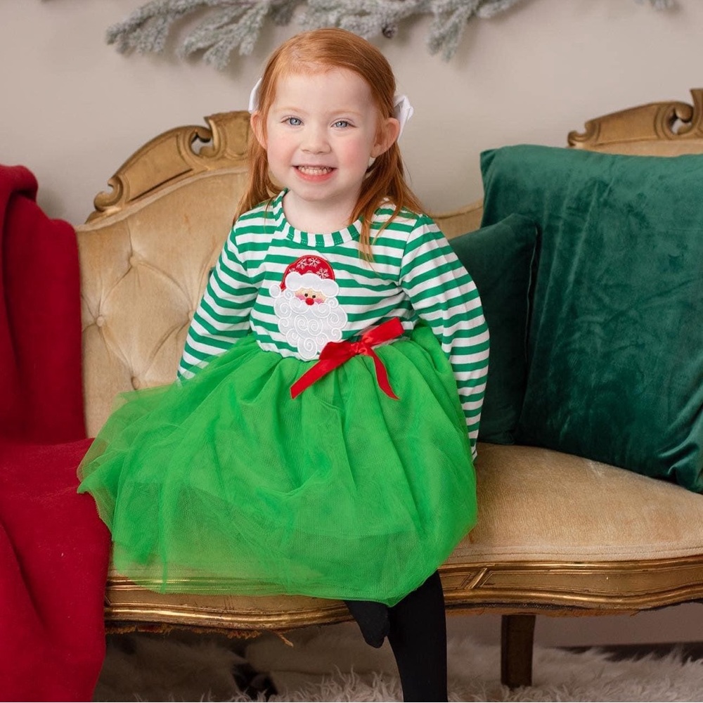 EUC - Girls Santa / Christmas / Holiday Long Sleeve Tulle Dress Size 2-3 Years